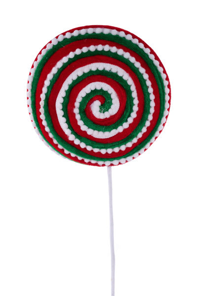 20"L VELVET/SNOWBALL/STRIPED LOLLIPOP RED/WHITE/EMERALD GREEN