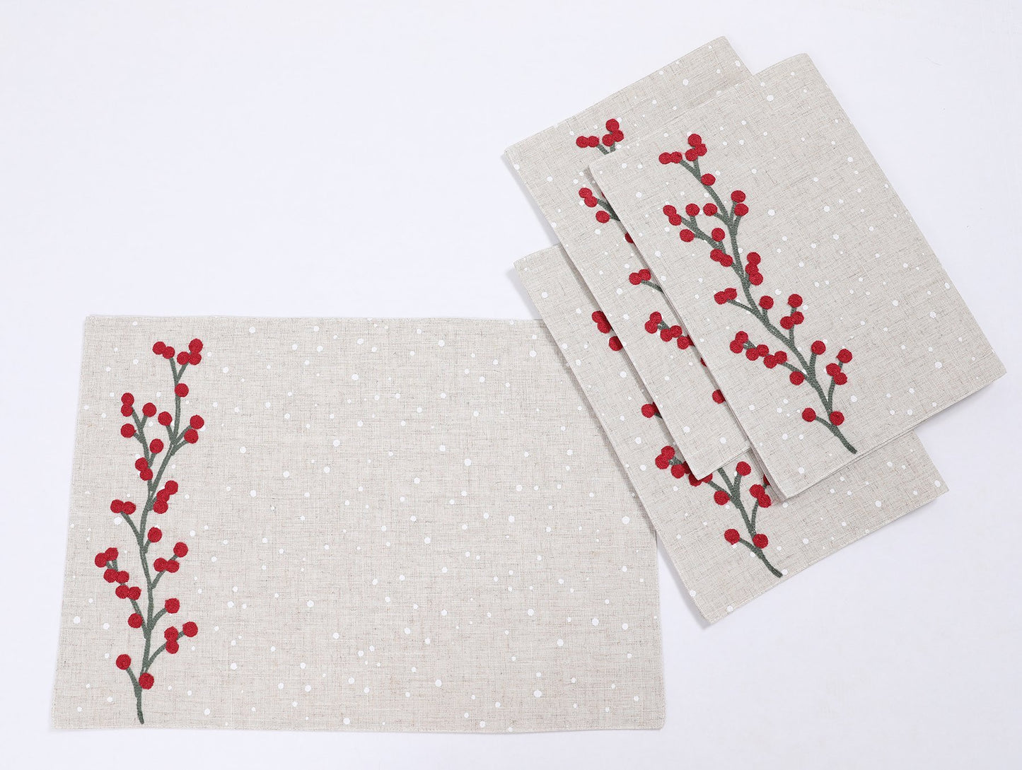 XD19816-Holly Berry Branch Crewel Embroidered Christmas Placemats 14