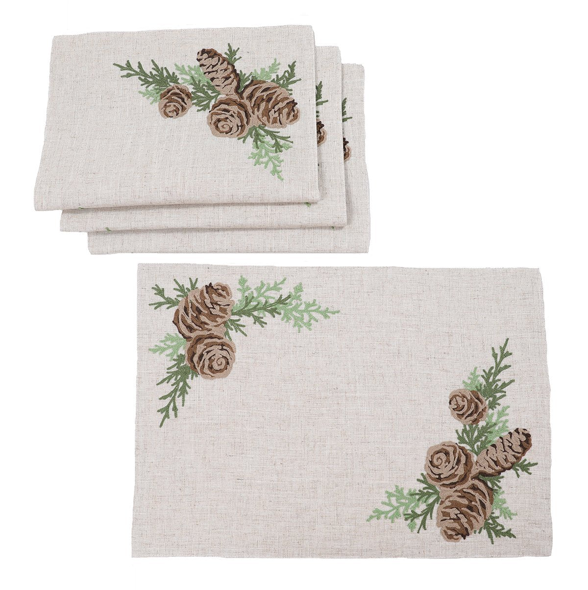 XD19882-Winter Pine Cones & Branches Crewel Embroidered Placemats 14