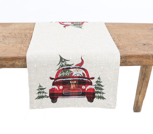 XD19884-Santa Claus Riding On Car Christmas Table Runner