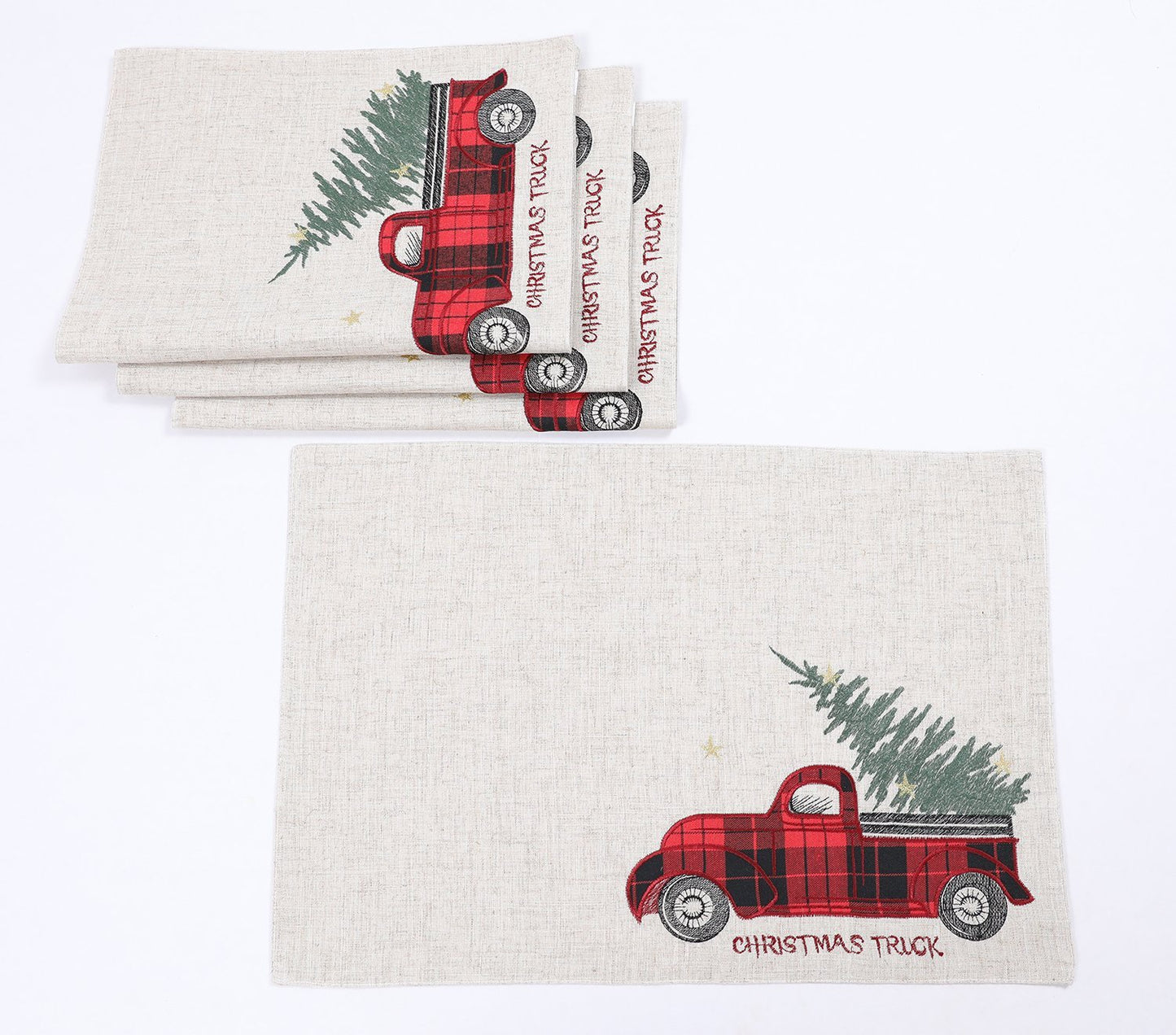 XD19886-Vintage Tartan Truck With Christmas Tree Placemats 14 by