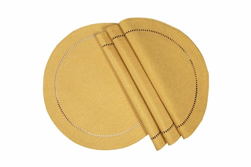 XD915918 Melrose Hemstitch Placemat, 16"Rnd, Set of 4