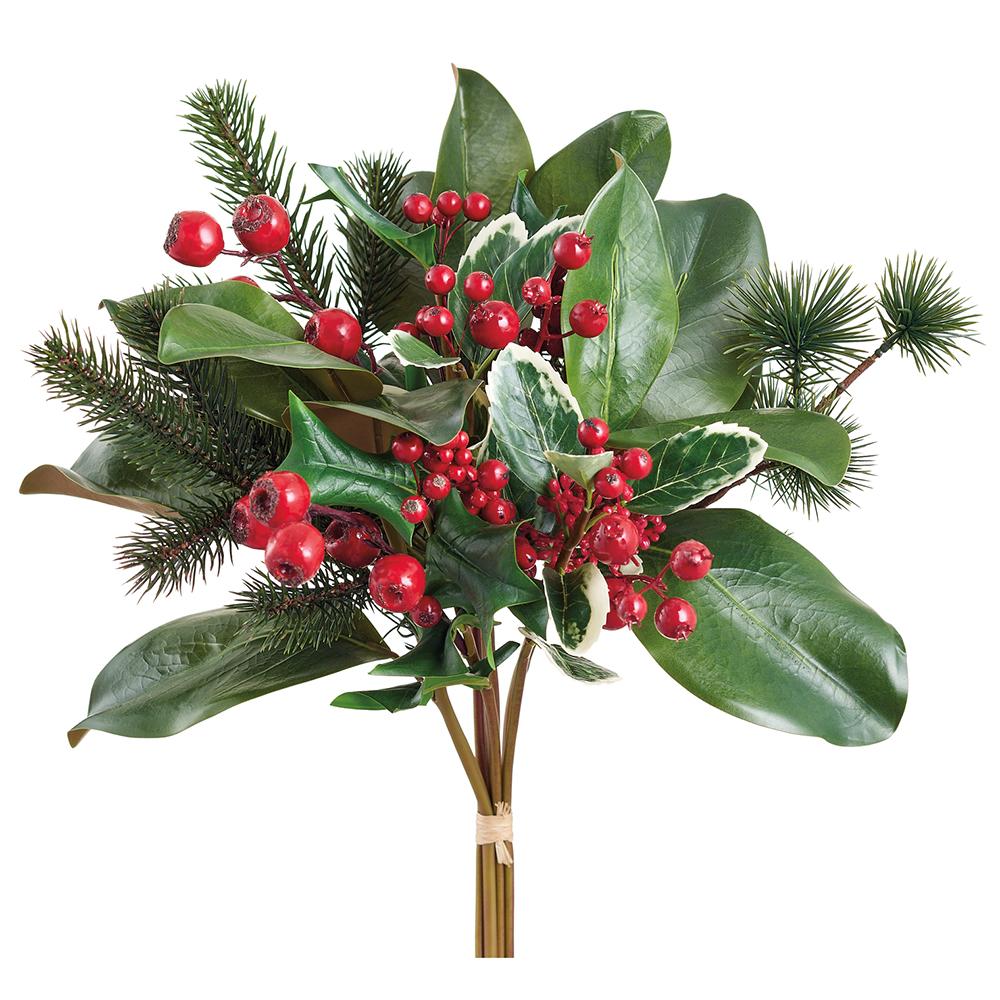 16" Holly/Berry/Pine Bouquet Red Green
