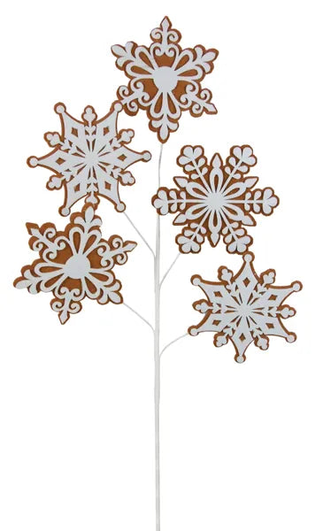 29"L FELT GINGERBREAD SNOWFLAKE SPRAY BROWN/WHITE