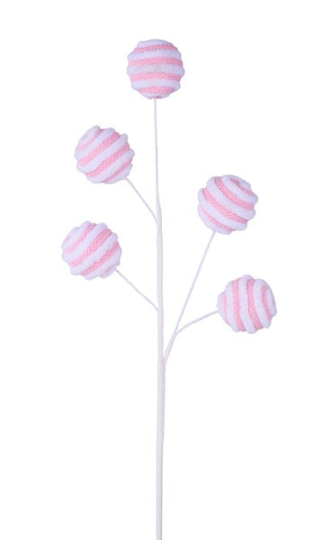 19.5"L YARN STRIPED BALL SPRAY LIGHT PINK/WHITE