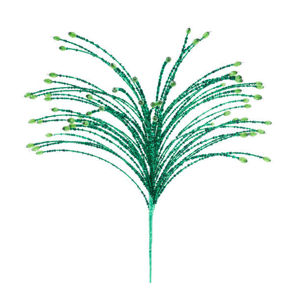 24"L SEQUIN/GLASS BEAD SPIKE SPRAY EMERALD GREEN