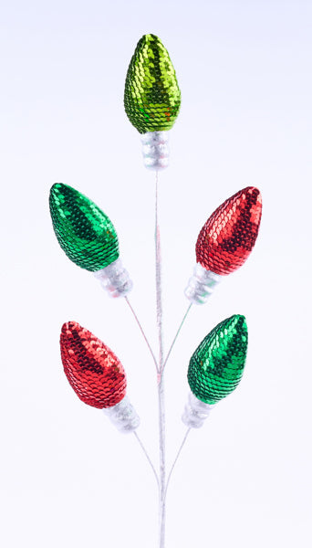 26"L STYRO/SEQUIN LIGHT BULB PICK RED/EMERALD/LIME