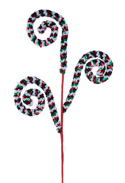 27" SEQUIN COIL SPRAY EMERALD GREEN/RED/WHITE