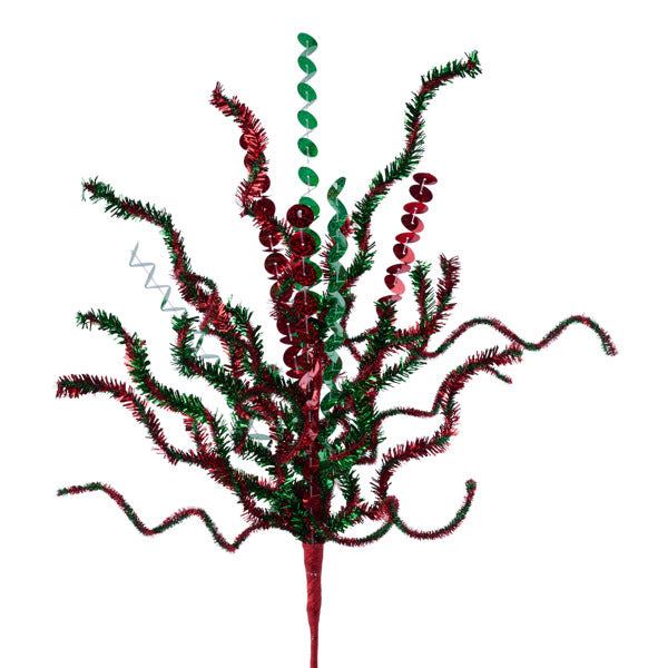 21"L SEQUIN/TINSEL BUSH RED/EMERALD