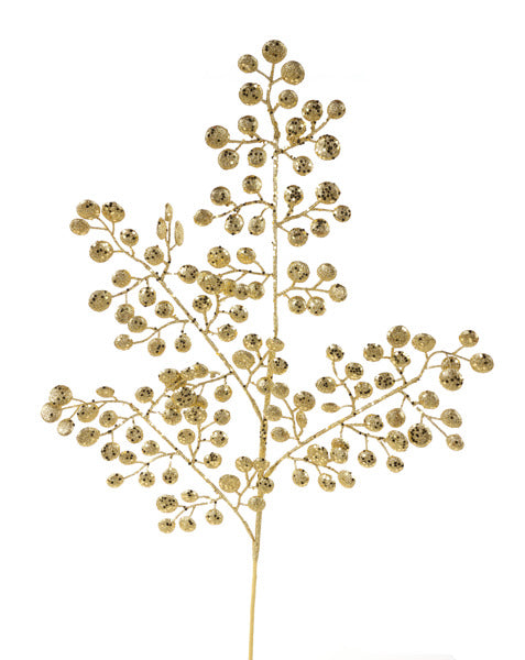 33"L GLITTER ROUND LEAF SPRAY GOLD