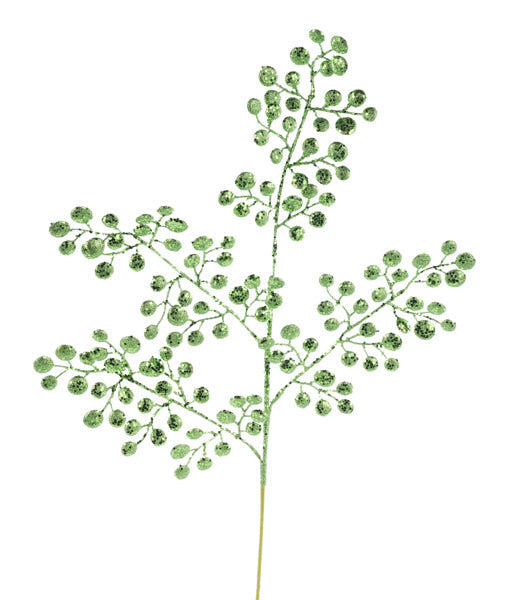 33"L GLITTER ROUND LEAF SPRAY LIME GREEN