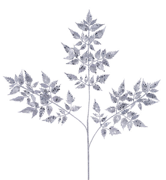 25"L GLITTER FERN SPRAY SILVER