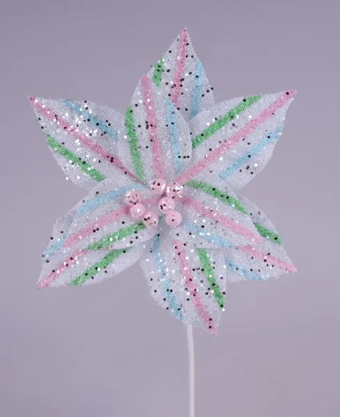 12.5"DIA POINSETTIA STEM MINT GREEN/PINK/BLUE