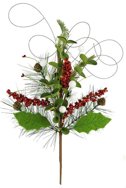 22"L PINE/LEAF/BEAD/PINECONE SPRAY RED/GREEN/WHITE