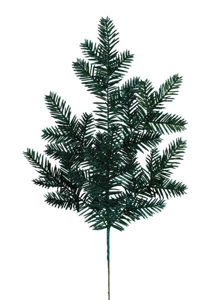 25"L GLITTER HEMLOCK SPRAY HUNTER GREEN