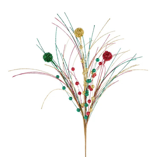 29"L GLITTER BALL/FISHLINE SPRAY RED/EMERALD/GOLD