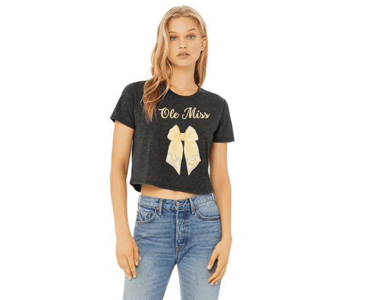 Customizable: Butter Yellow Floral Bow Cropped Tee