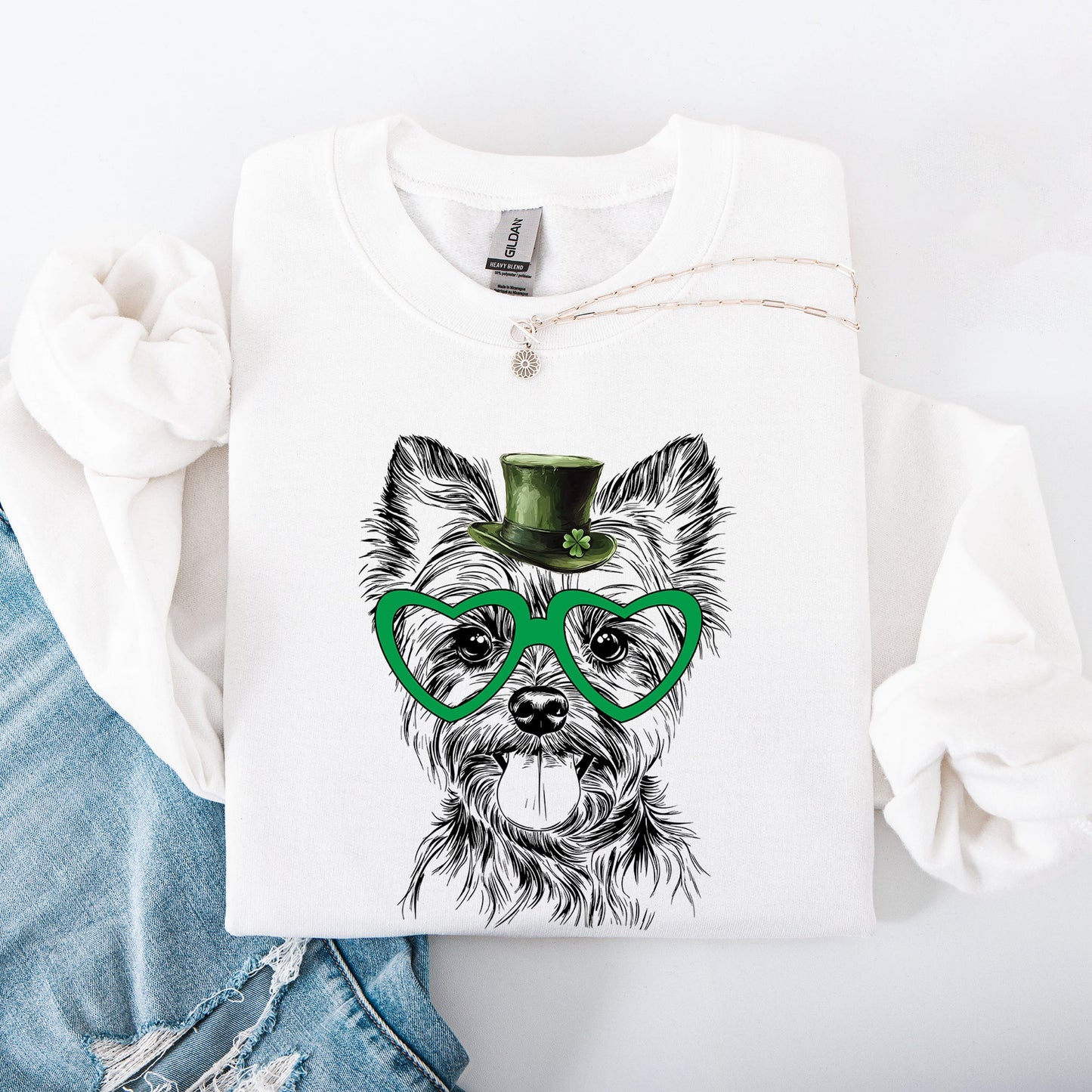 Yorkie, Yorkshire Terrier, Adorable Dog, St Patrick's Day, Lucky, Irish Sweatshirt