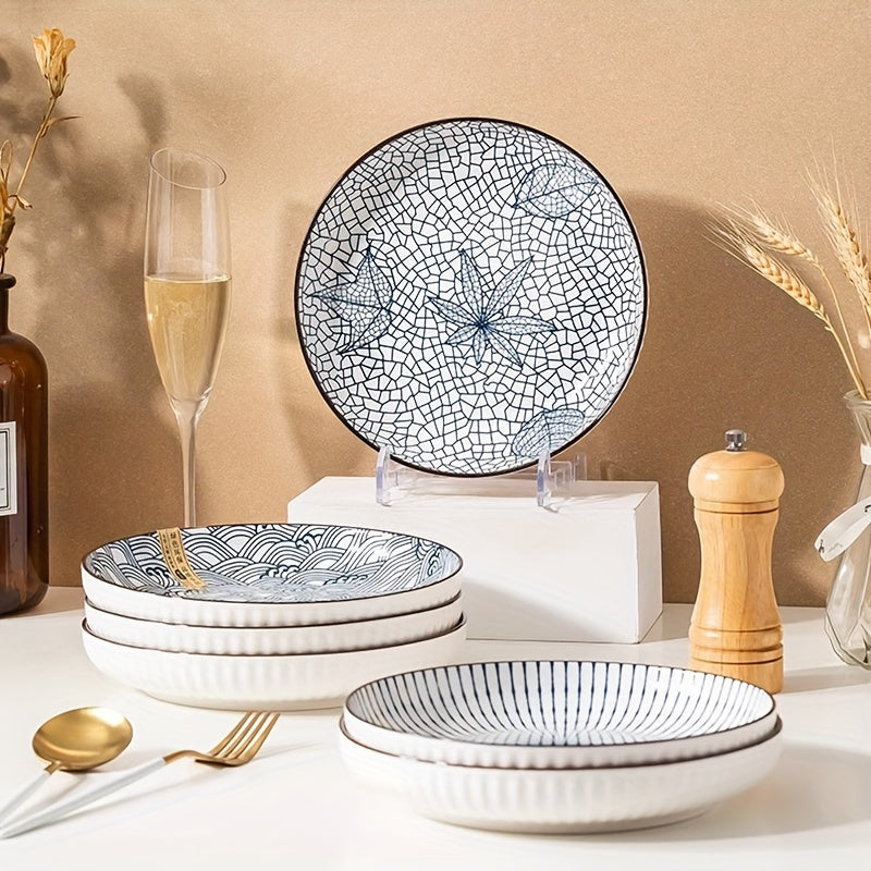 Elegant Japanese Ceramic Dinner Plate Floral Geometric Design