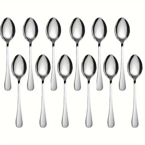12Piece Polished Steel Dessert Spoons with Black Accents