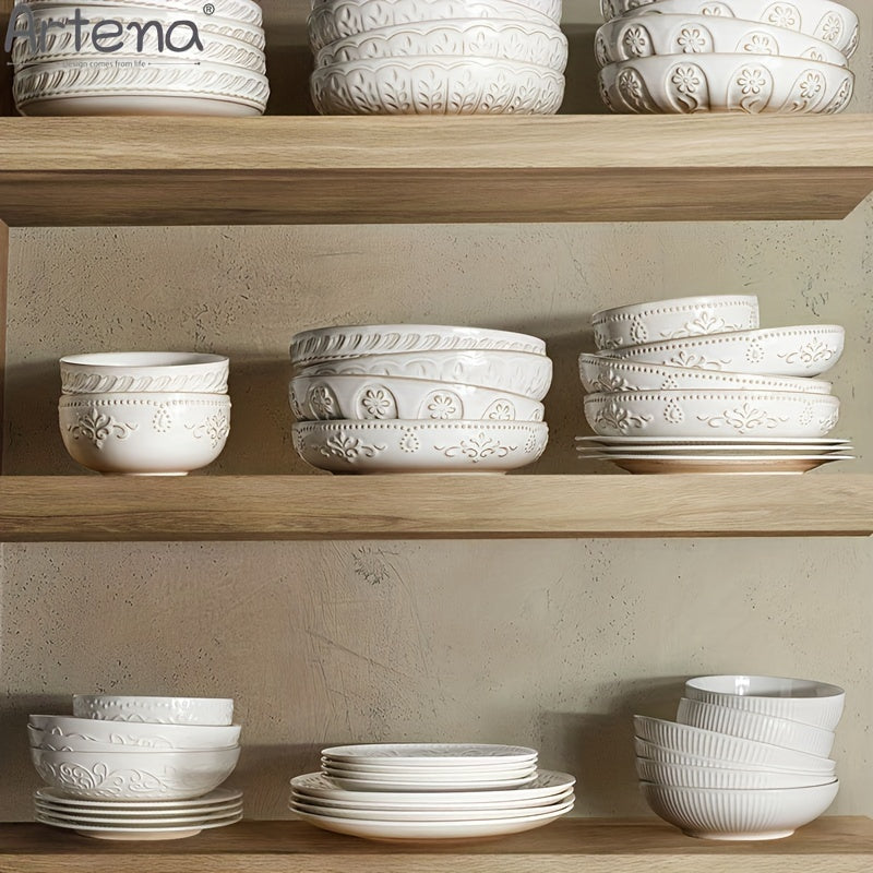 Artena Embossed Damask 24cm Large Ceramic Pasta Bowl | Kitchen + Metal
