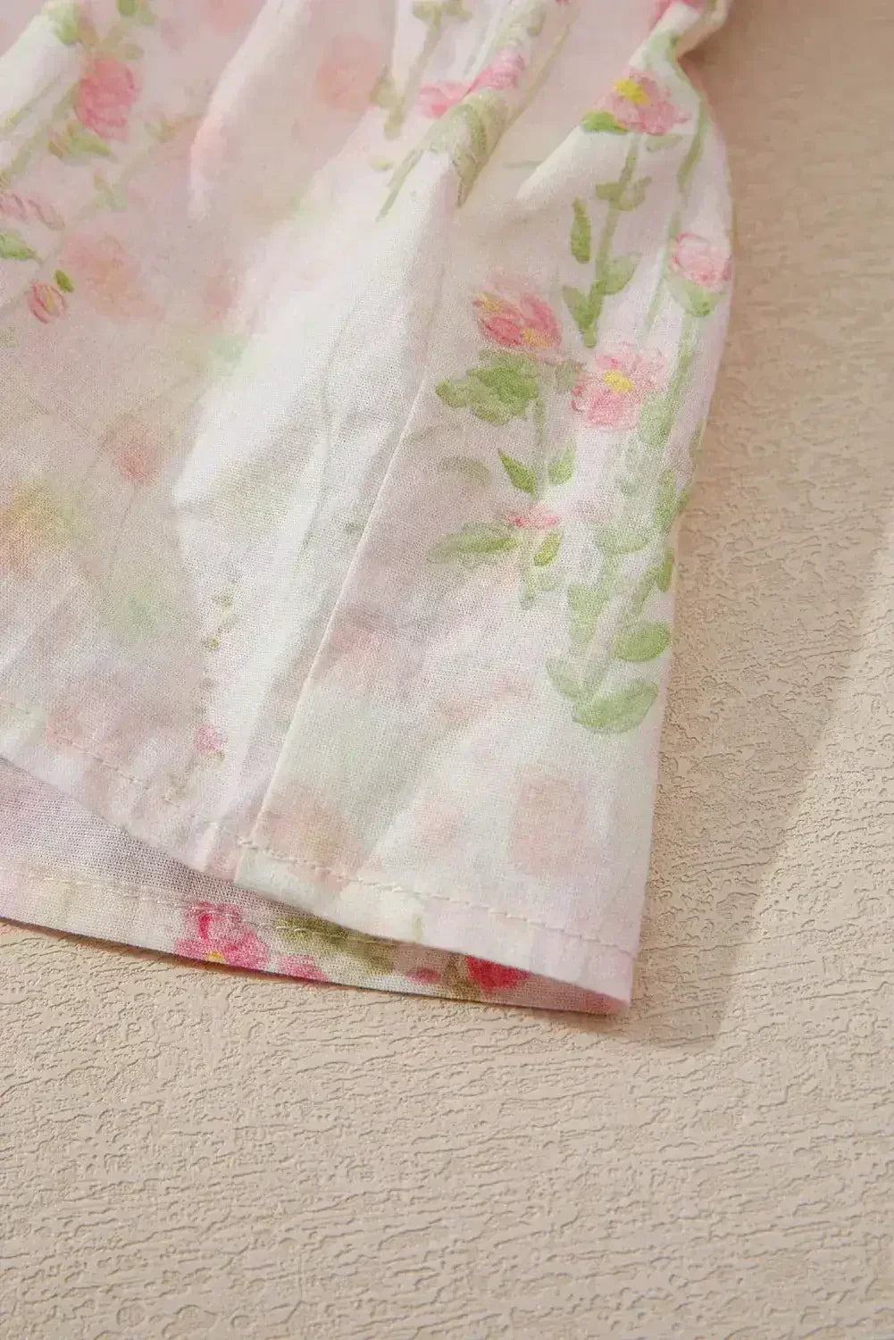 Pink Floral Puff Sleeve Square Neck Knotted Backless Ruffle Mini Dress