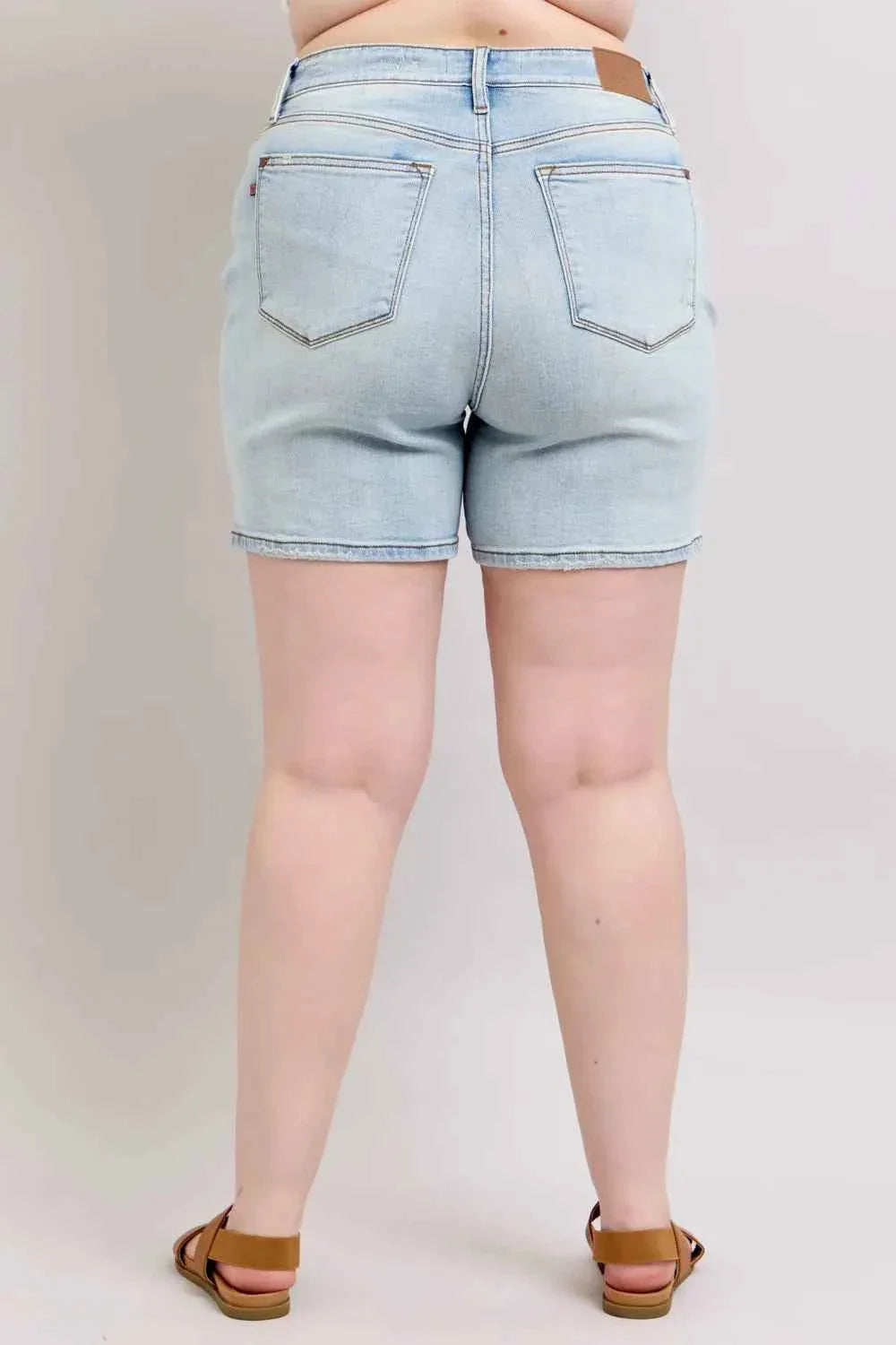 Judy Blue Plus Size Denim Shorts with Pockets - Full Size 2 Button Design