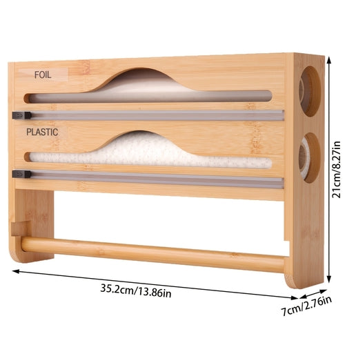 1pc Bamboo Kitchen Wrap Organizer - 4-in-1 Wall Mount Storage for