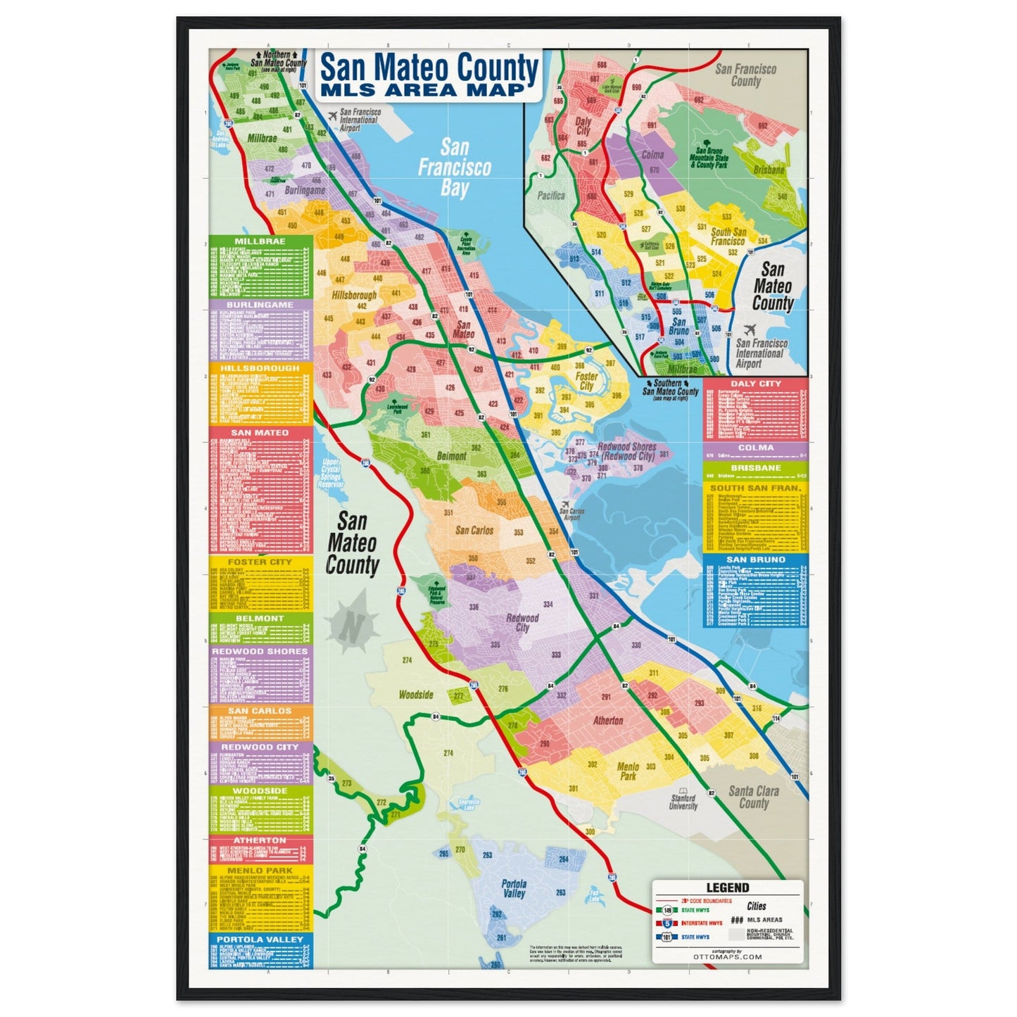 San Mateo County MLS Area Map - POSTER PRINTS