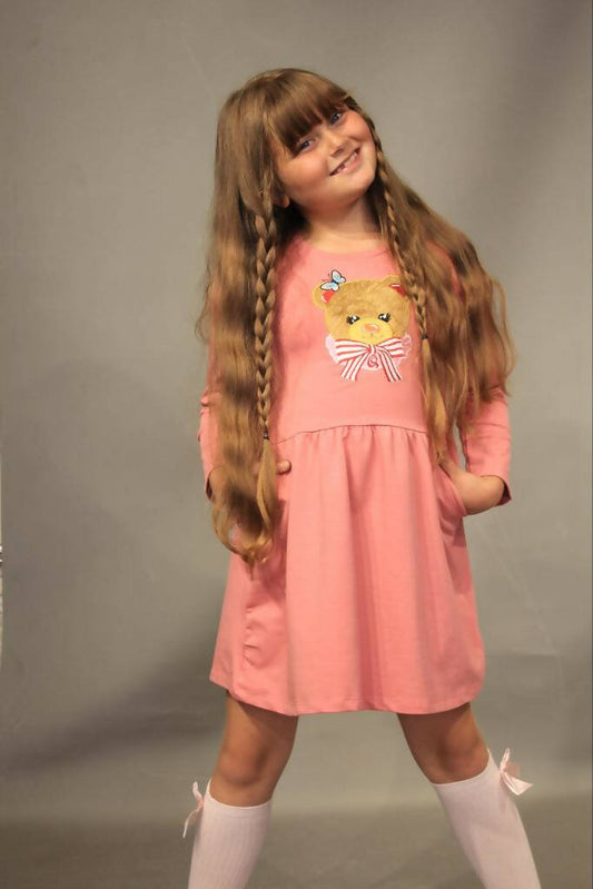 Teddy bear print Girl dress 3/7 years old