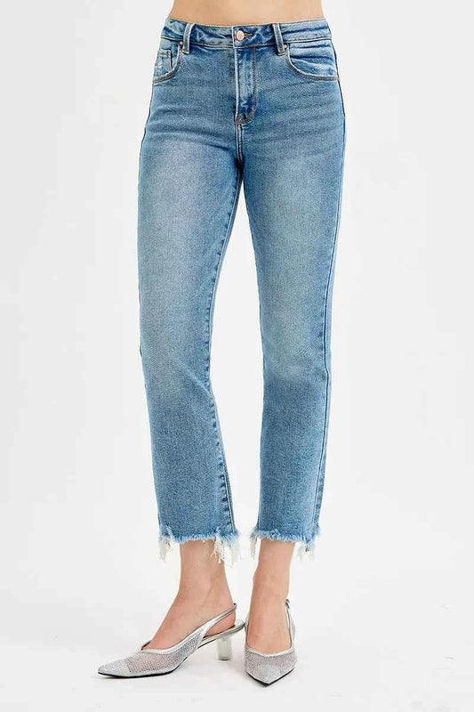 RISEN Full Size High Rise Crop Straight Slim Women's Jeans Plus Size