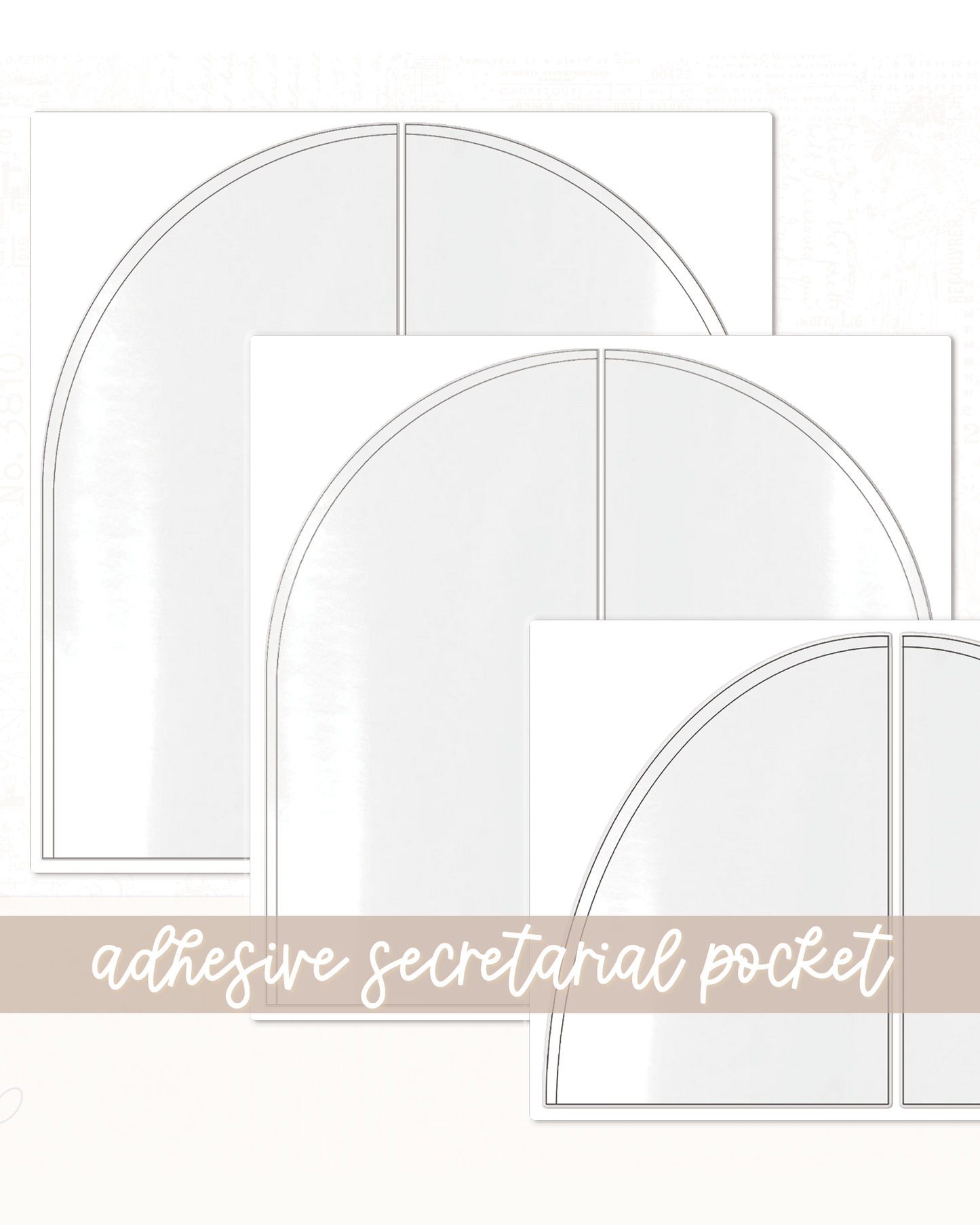 Adhesive Pocket | Secretarial Adhesive Pocket Set of 2 | Small, Medium & Large