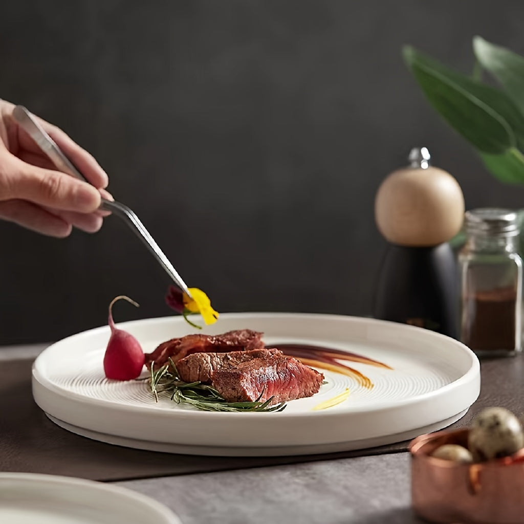 Elegant Hans White Ceramic Steak Pasta Plate Set