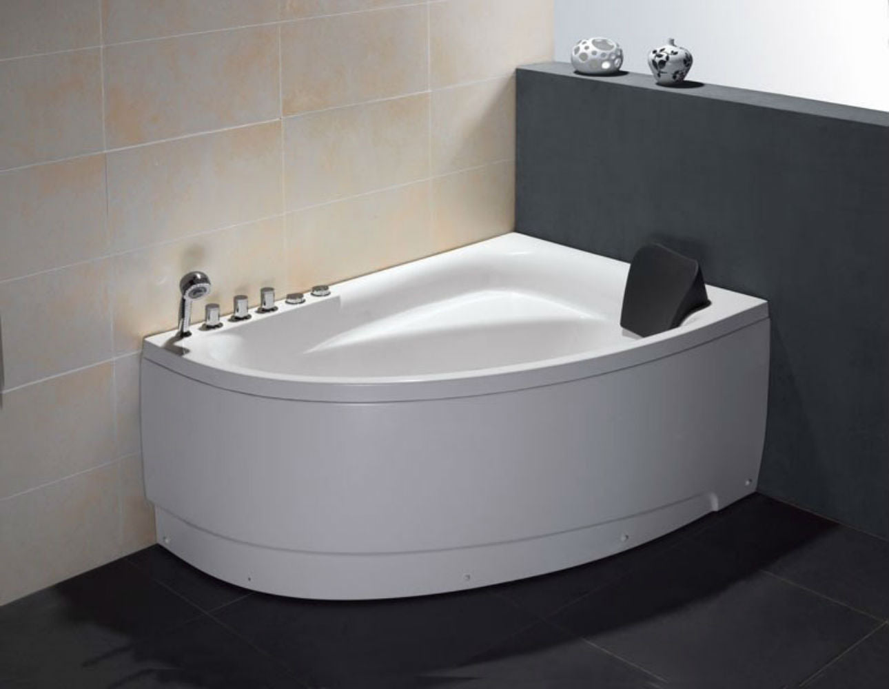 EAGO AM161-L 5' Single Person Corner White Acrylic Whirlpool Bath Tub - Drain on Left