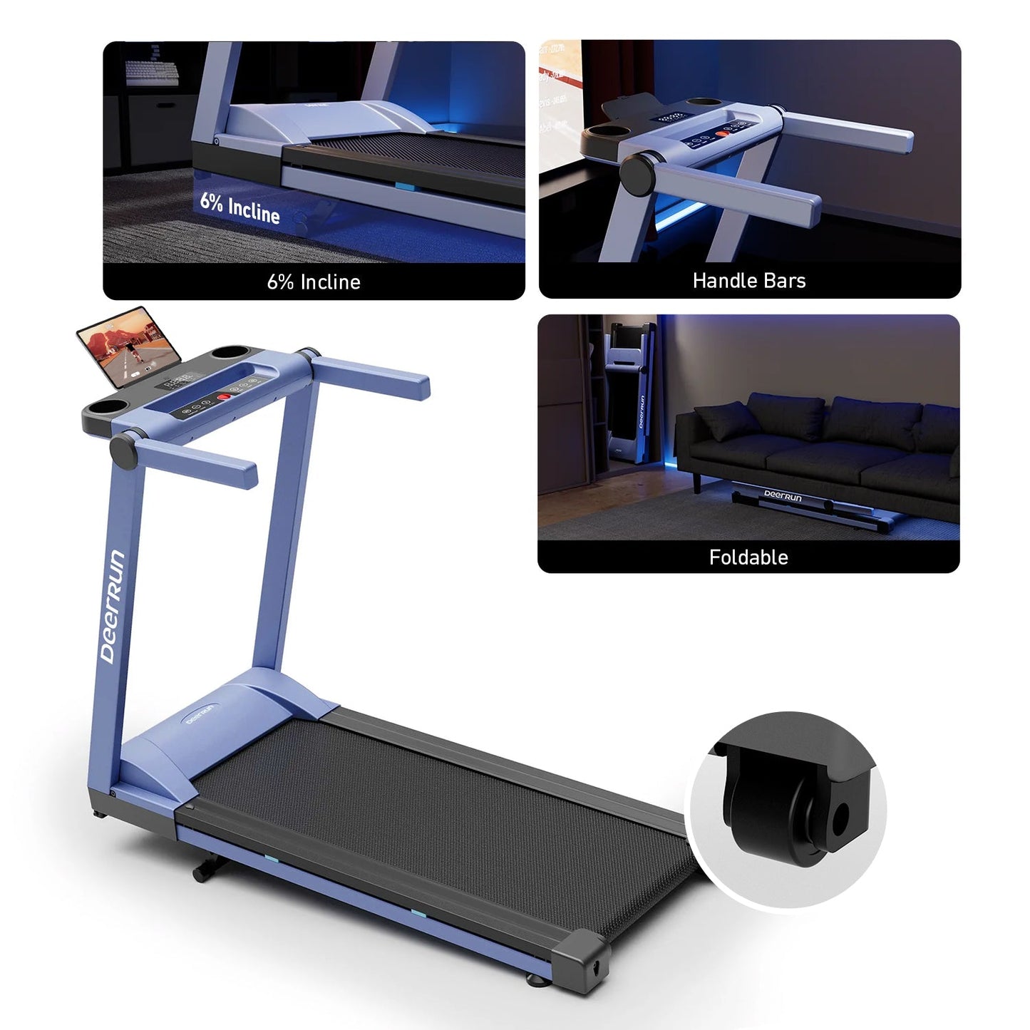 DeerRun A1 Pro Move+ 6% Incline Foldable Treadmill——2025 Upgraded Chip & NFC Support | 350Lbs, 10mph