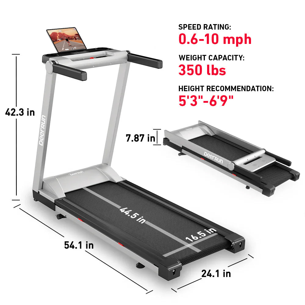DeerRun A1 Pro Move+ 6% Incline Foldable Treadmill——2025 Upgraded Chip & NFC Support | 350Lbs, 10mph Silver