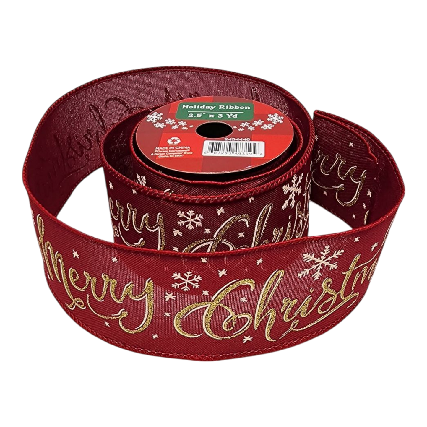 2.5" x 3 Yard Christmas Ribbon - Red Merry Christmas