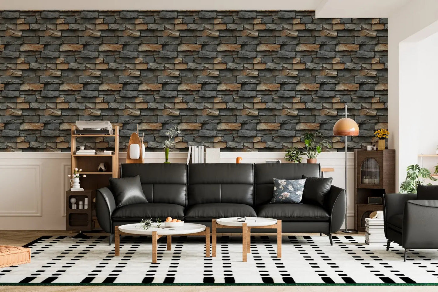 Charcoal Earth Stacked Stone Wall