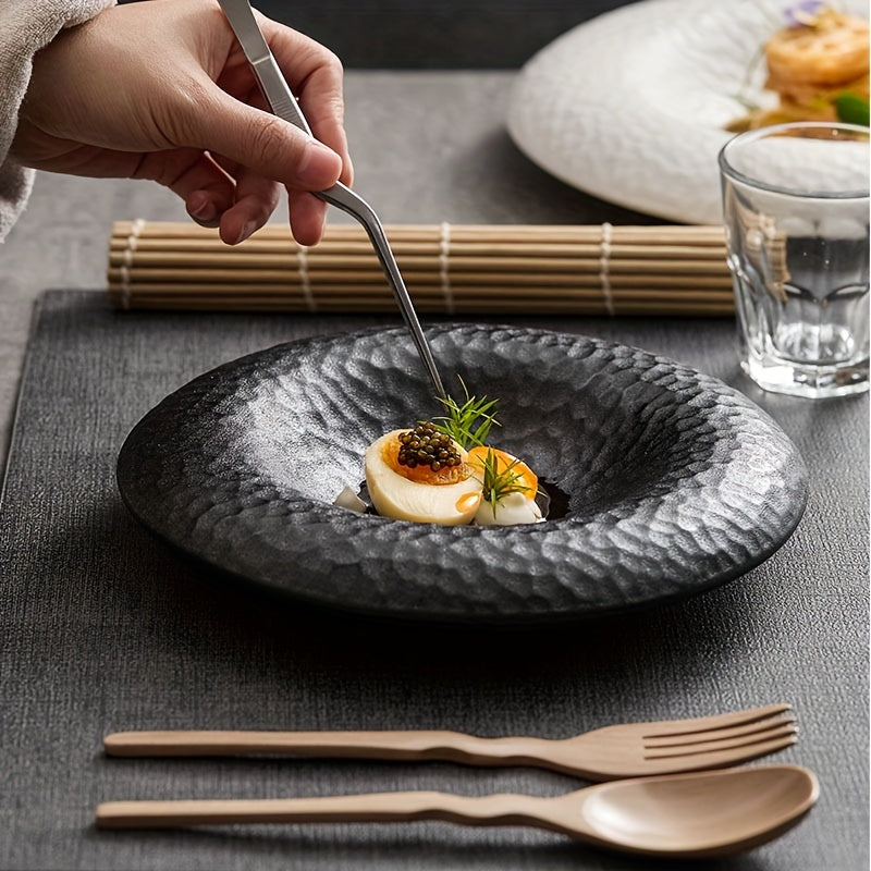 Elegant Black White Ceramic Plate Artistic Straw Hat Design