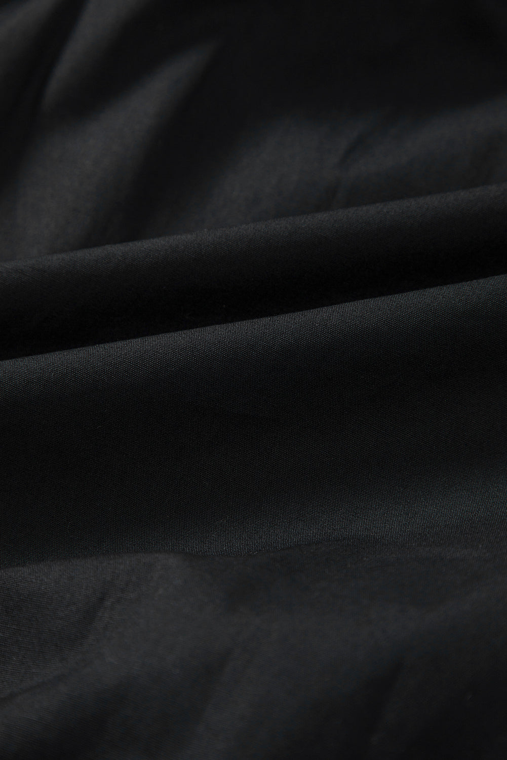 Black Button Down Puff Sleeve Ruched Ruffle Hem Dress
