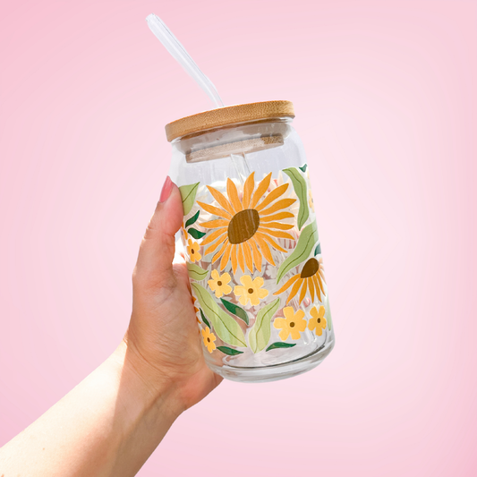 Oak Shore Collective LLC - Modern Sunflower | Libbey Glass Beer Can Iced Coffee Glass