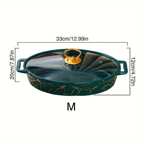 Elegant Marble Ceramic Oval Casserole Dish with Lid