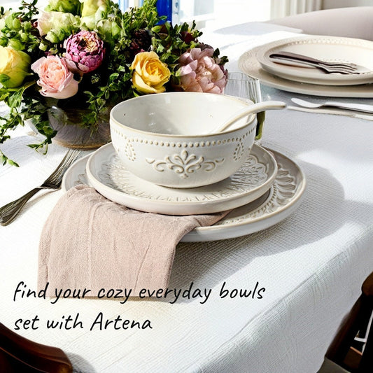 Artena Floral Embossed Ceramic Dinner Plate Set 27cm 22cm Microwave