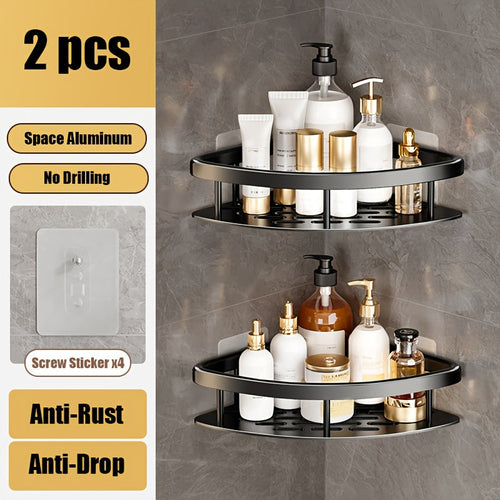 SpaceSaving Double Layer Aluminum Corner Bathroom Shelf