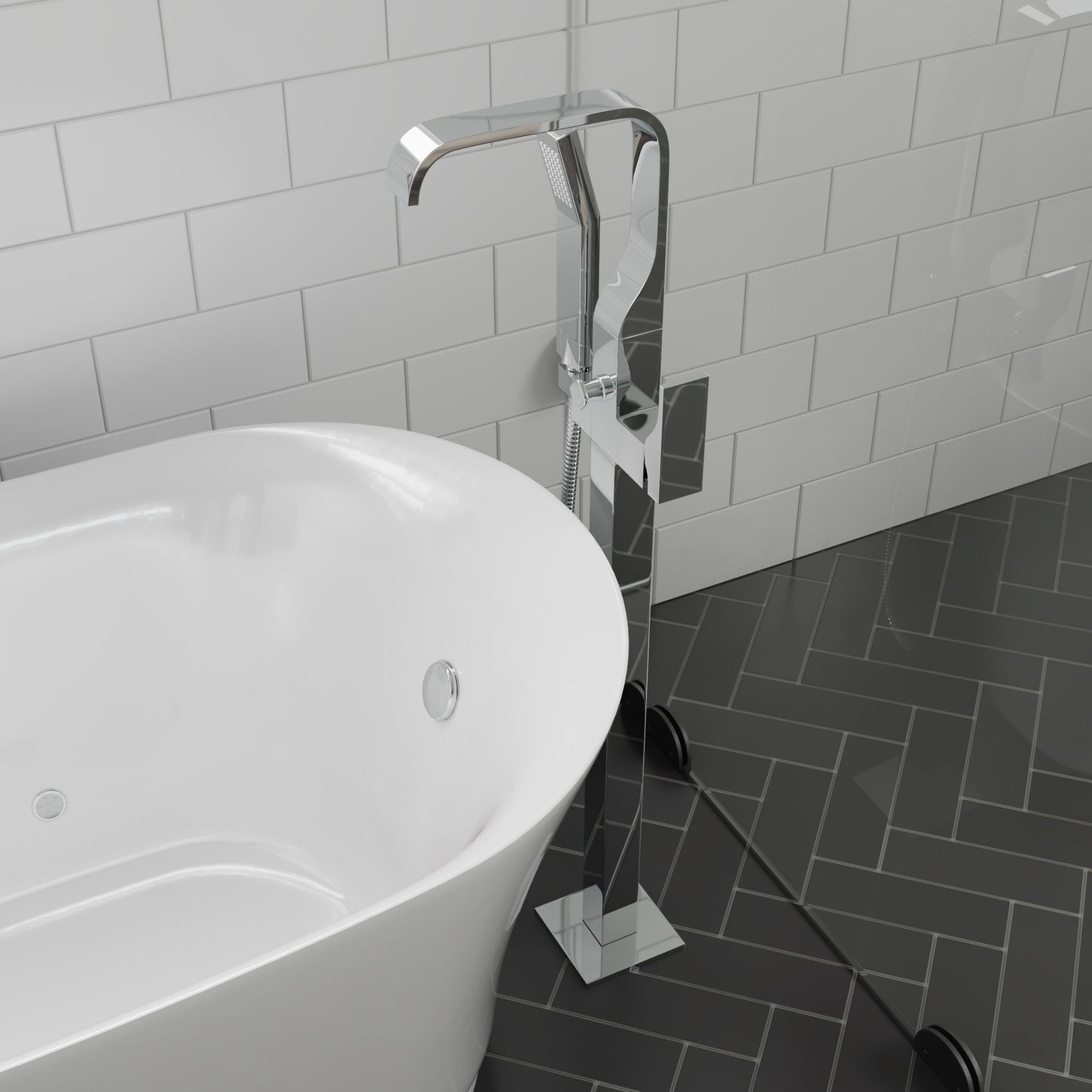 ALFI brand AB2180 Single Lever Floor Mounted Tub Filler Mixer w Hand Held Shower Head