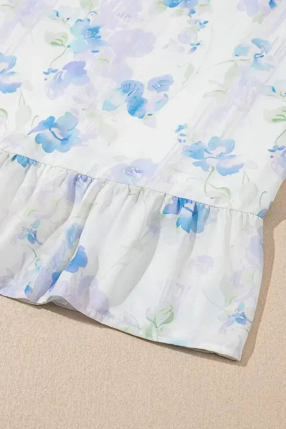 Sky Blue Floral Smocked High Waist Ruffle Sleeveless Long Dress