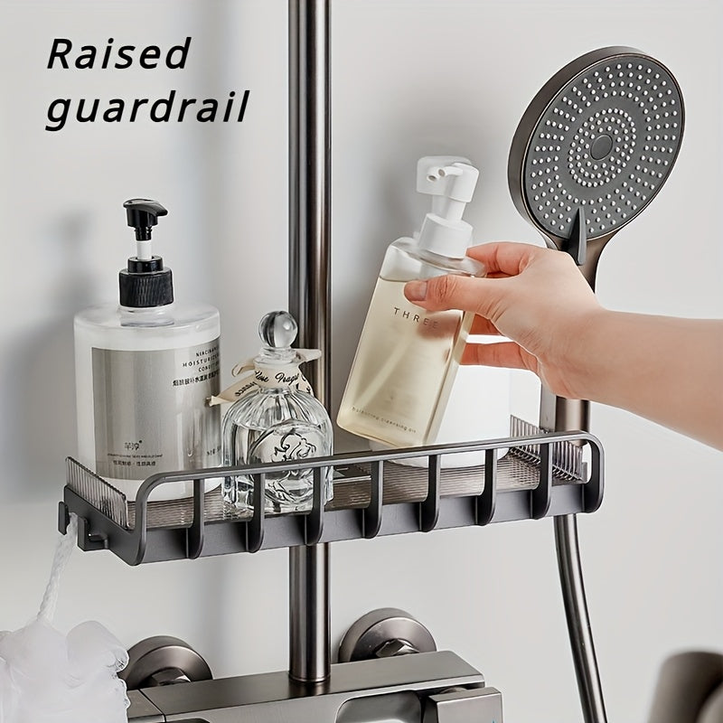 NoDrill Adjustable Shower Caddy with Raised Guardrail
