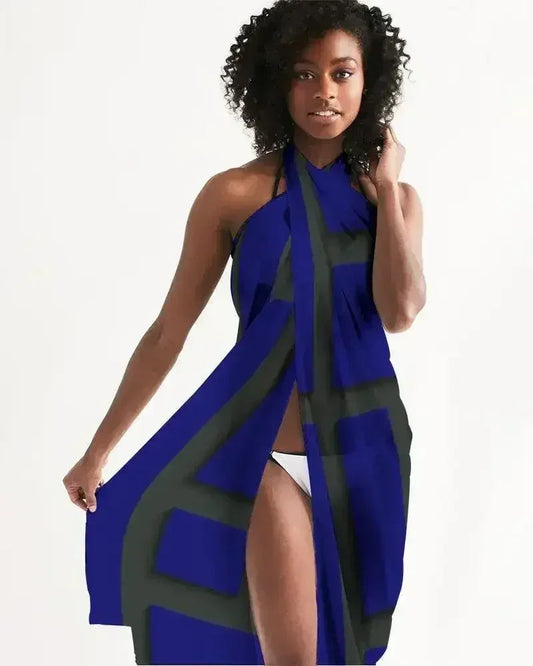 Sheer Sarong Swimsuit Cover Up Wrap / Geometric Dark Blue and Black