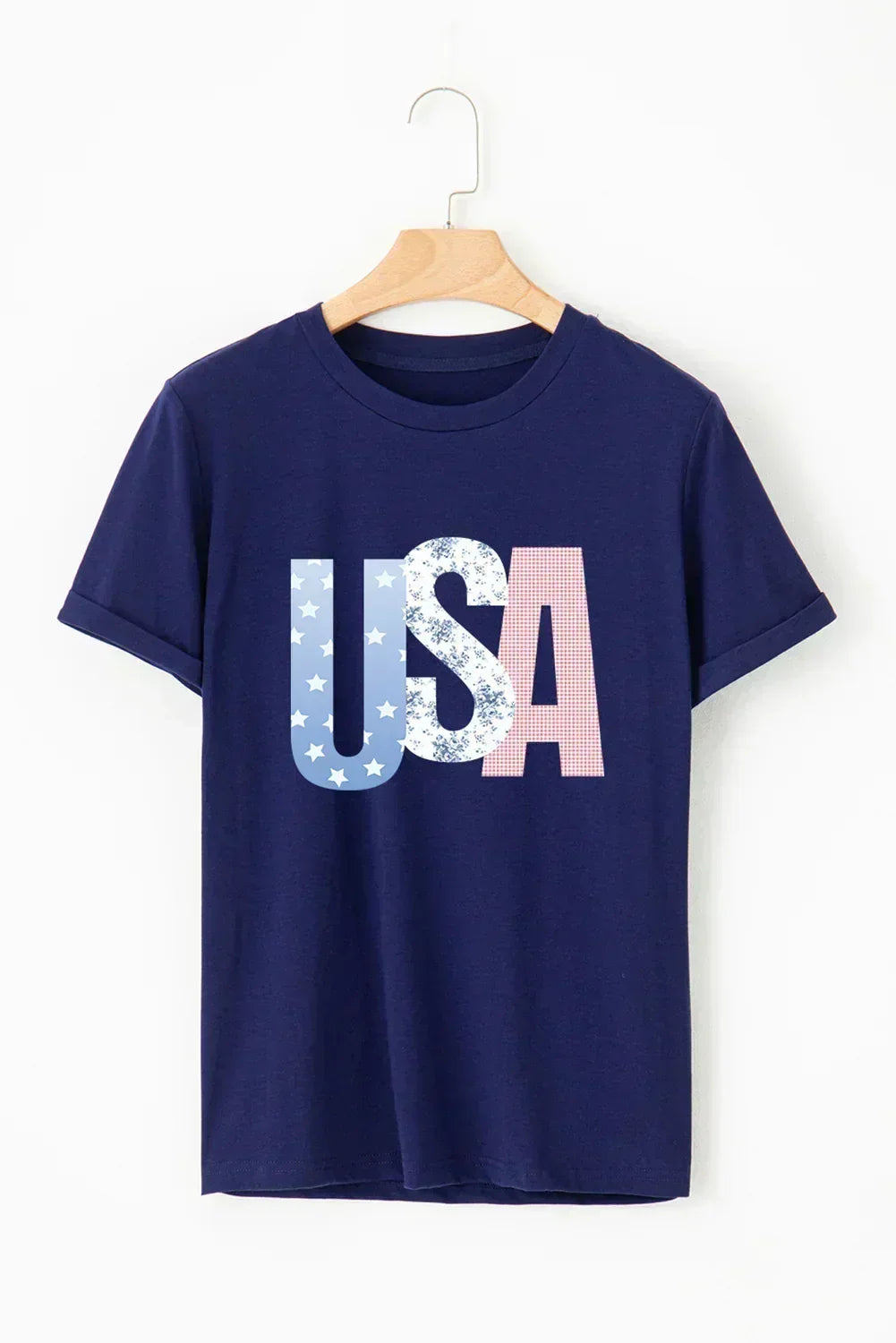 Blue USA Graphic July 4th Crew Neck T-Shirt – Patriotic Comfort Tee