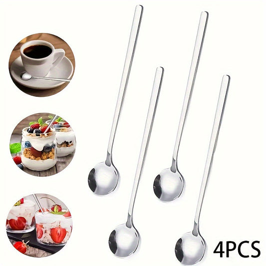 Elegant Set of 4 LongHandled Silver Coffee Spoons